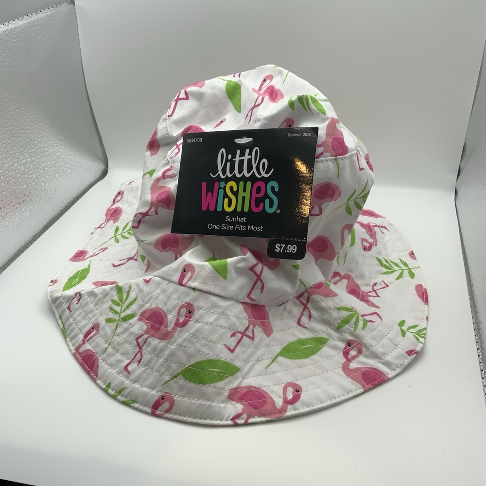 Little Wishes Toddler Beach/ Sun Hat - age 0-plus - White with Flamingos - New